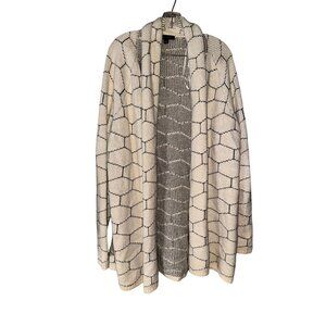 Ann Taylor XL Open-Front Cardigan Jacket Hexagon Beige Black Wool Blend